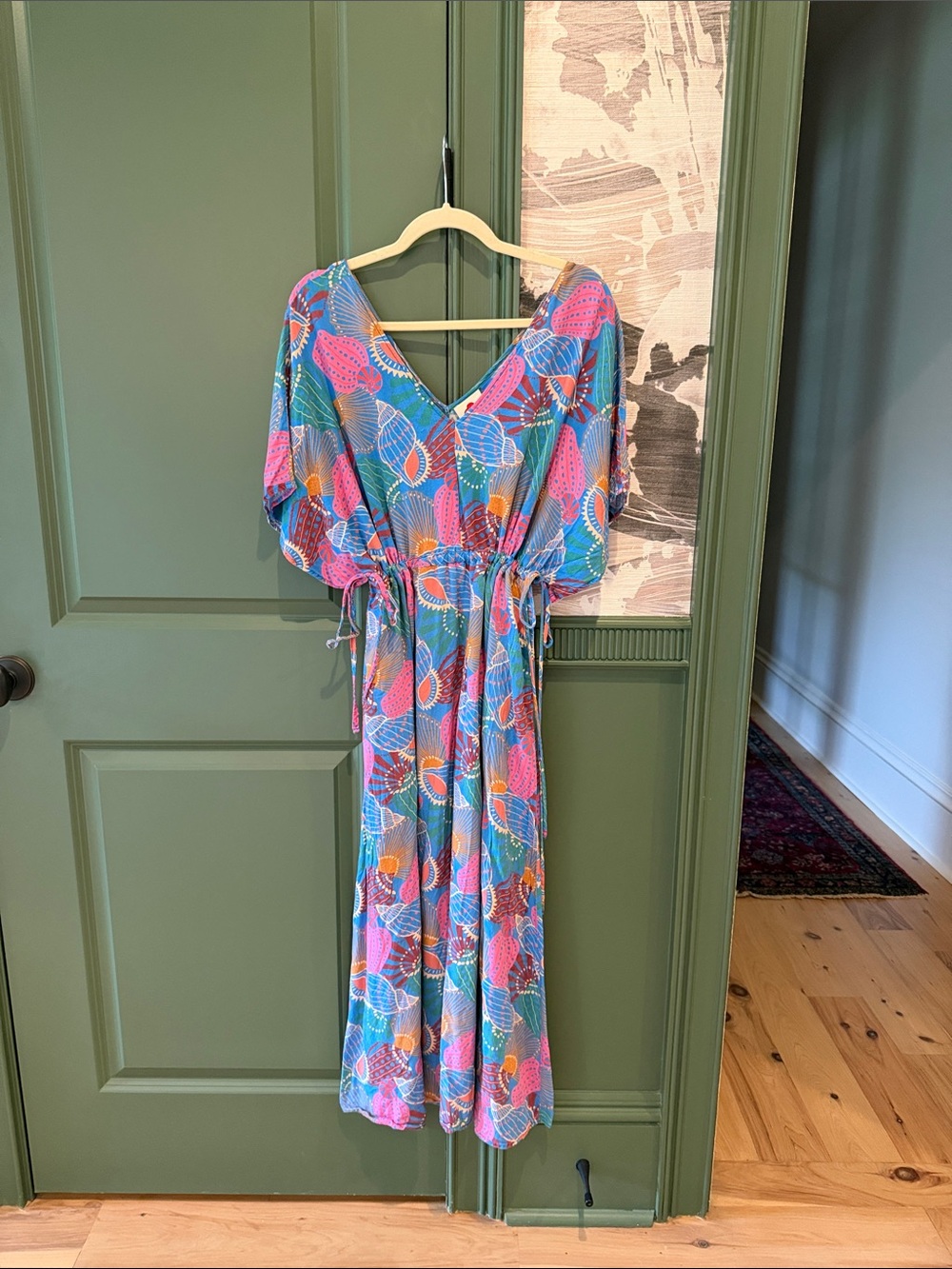 Farm Rio for Anthropologie Vibrant Floral Print V-Neck Maxi Dress - Blue/Pink